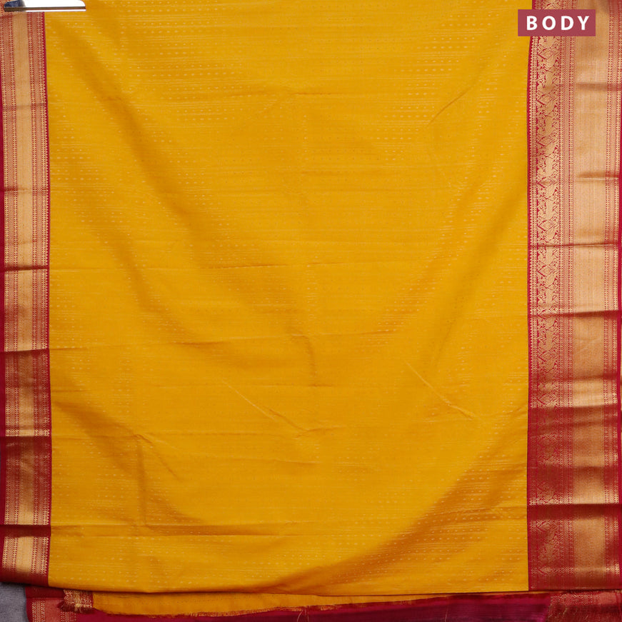 Semi kanjivaram silk saree mango yellow and pink with allover zari weaves & buttas and zari woven korvai border