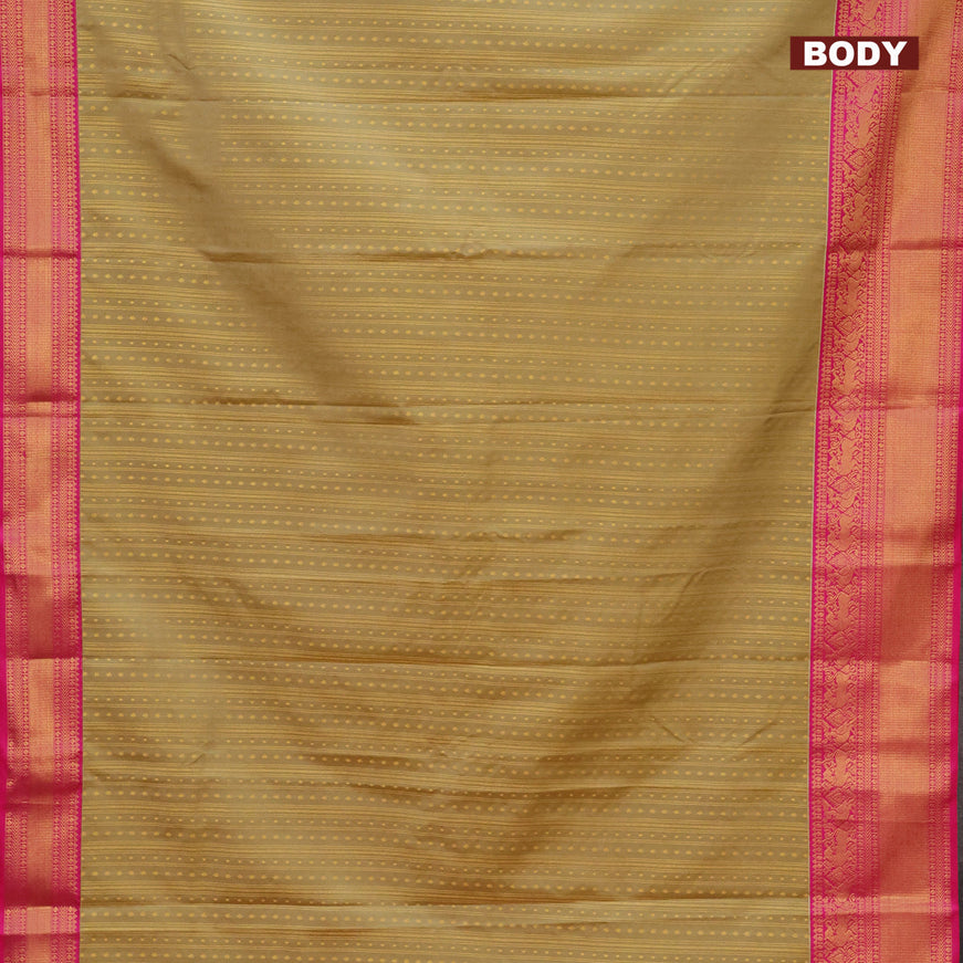 Semi kanjivaram silk saree beige and pink with allover zari weaves & buttas and zari woven korvai border