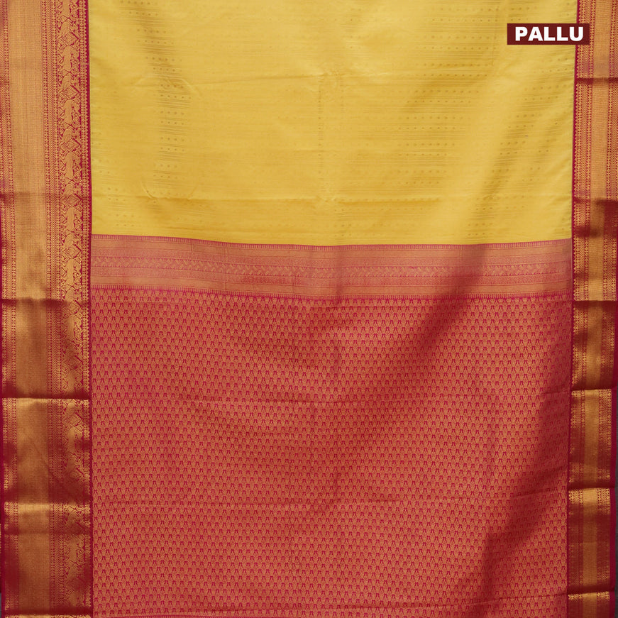 Semi kanjivaram silk saree yellow and pink with allover zari weaves & buttas and zari woven korvai border