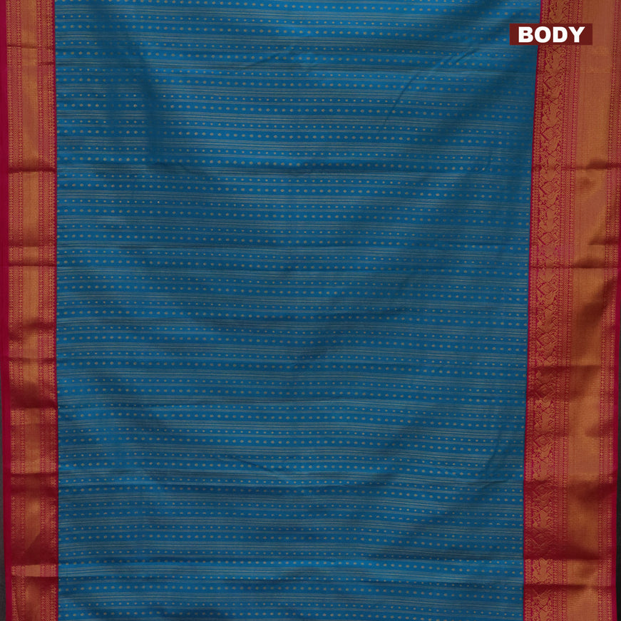 Semi kanjivaram silk saree cs blue and pink with allover zari weaves & buttas and zari woven korvai border