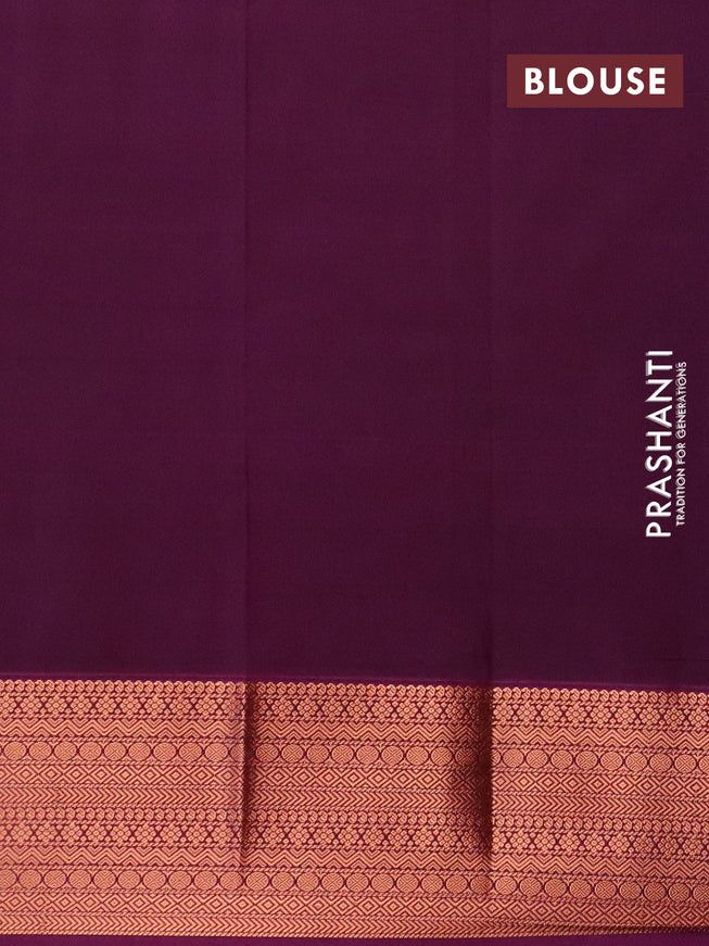 Semi kanjivaram silk saree blue and deep purple with copper zari woven buttas and copper zari woven korvai border