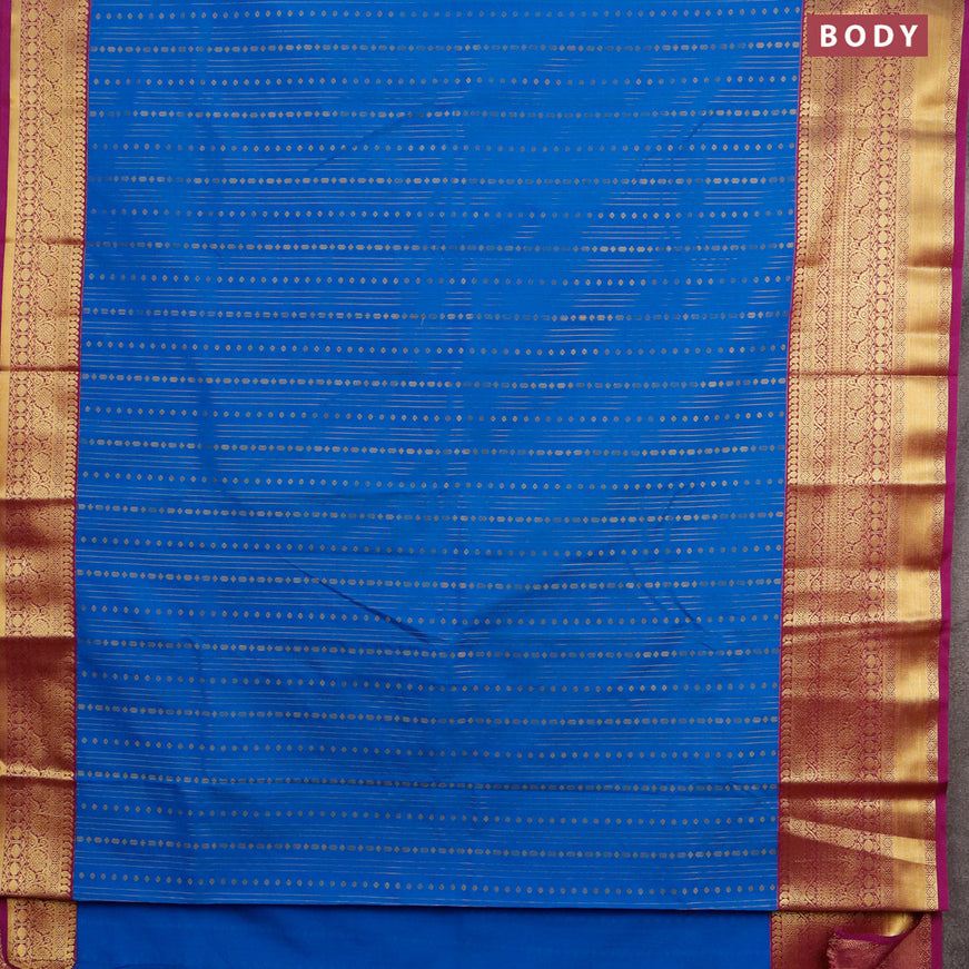 Semi kanjivaram silk saree cs blue and purple with allover zari weaves and zari woven korvai border