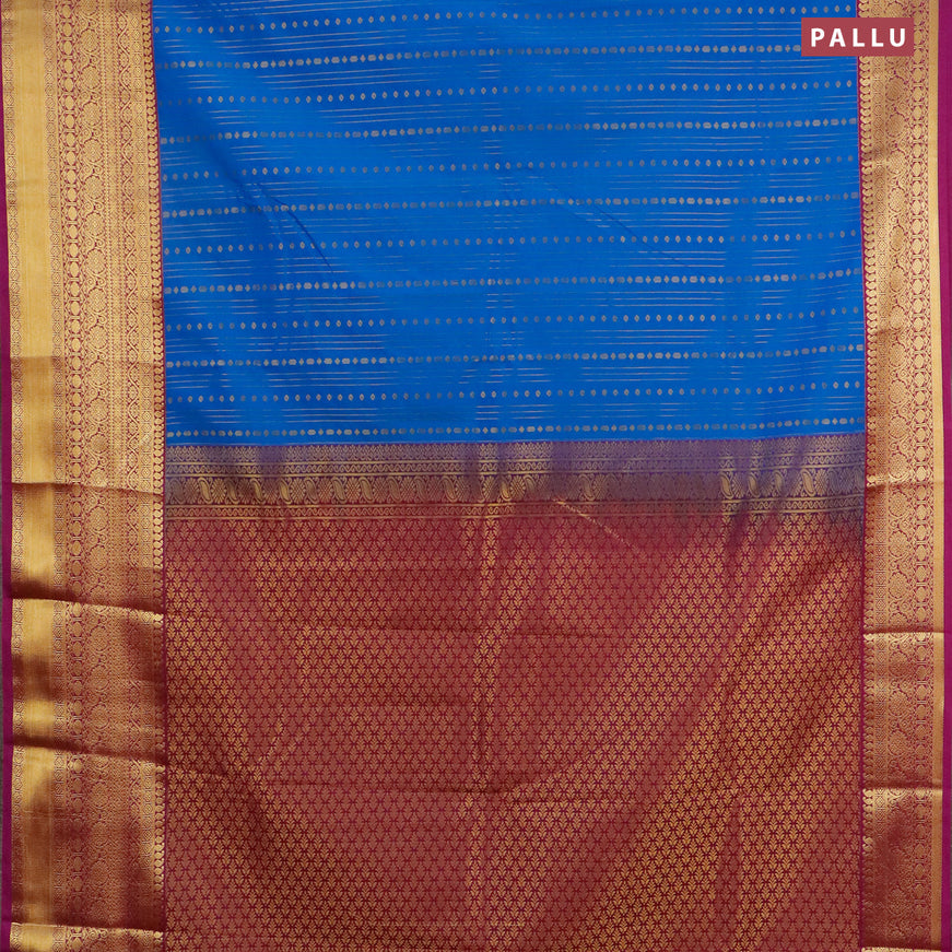 Semi kanjivaram silk saree cs blue and purple with allover zari weaves and zari woven korvai border