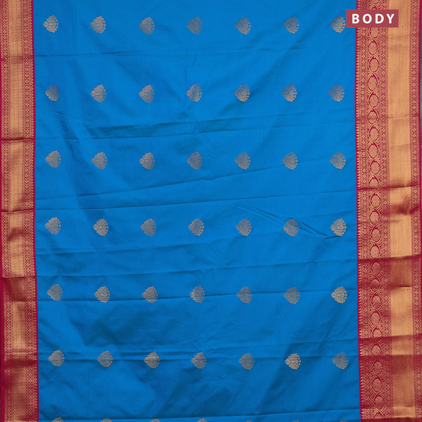 Semi kanjivaram silk saree dual shade of blue and magenta pink with zari woven buttas and long zari woven korvai border