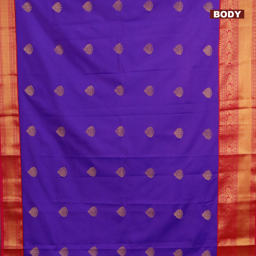 Semi kanjivaram silk saree violet and pink with zari woven buttas and long zari woven korvai border