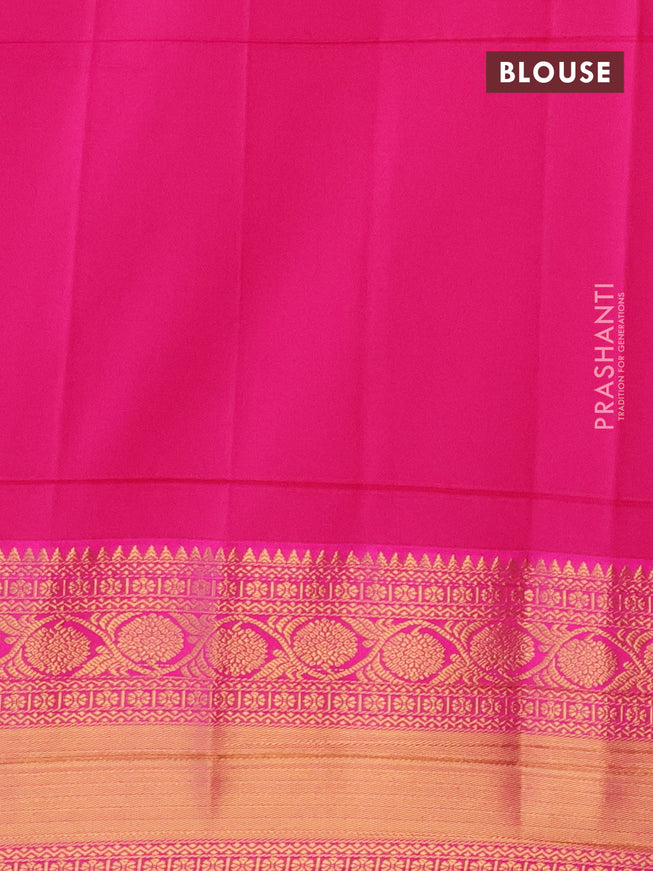Semi kanjivaram silk saree peacock blue and pink with zari woven buttas and long zari woven korvai border