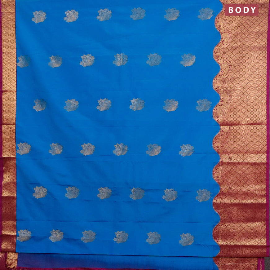 Semi kanjivaram silk saree cs blue and purple with zari woven buttas and zari woven korvai border