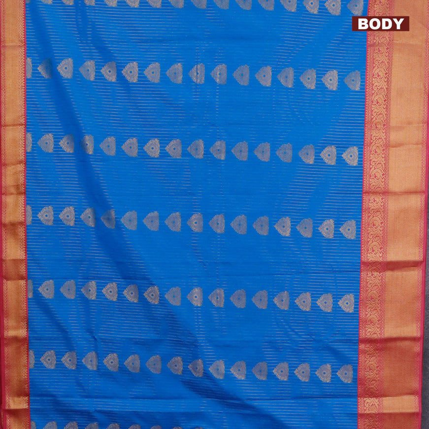 Semi kanjivaram silk saree cs blue and magenta pink with allover zari weaves and zari woven korvai border