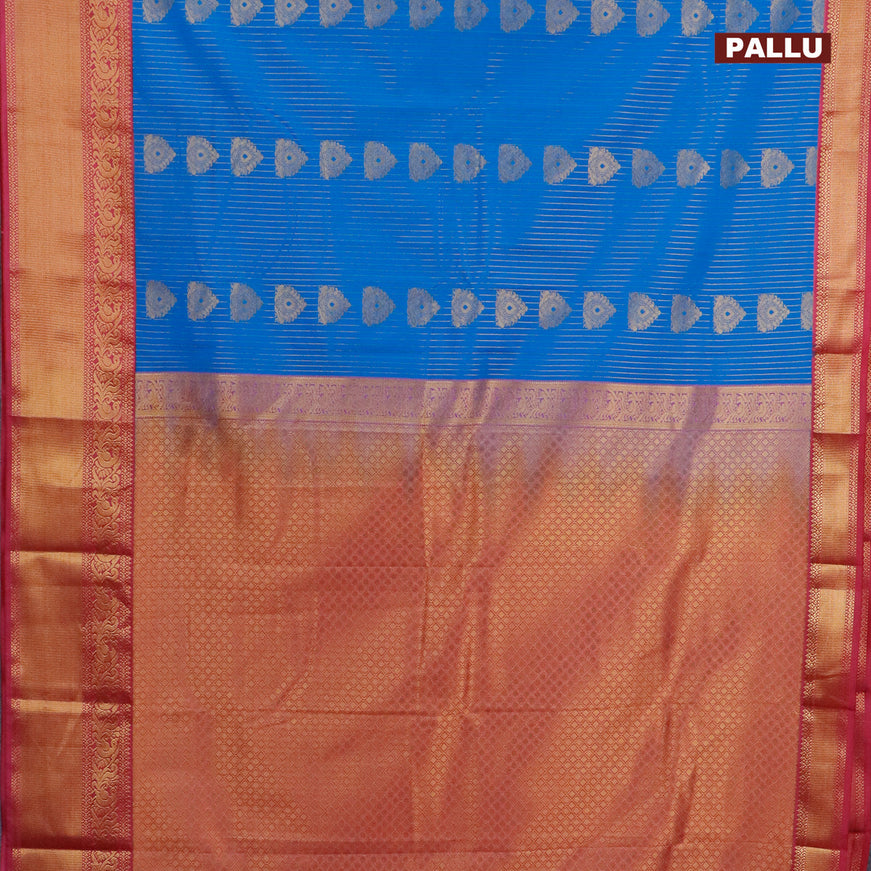Semi kanjivaram silk saree cs blue and magenta pink with allover zari weaves and zari woven korvai border