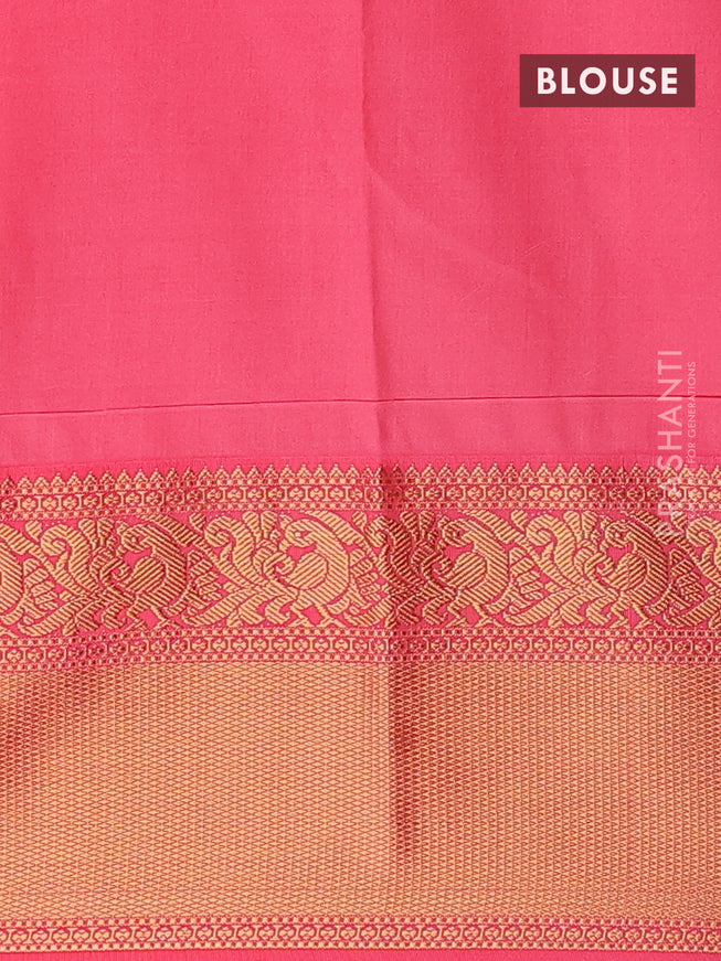 Semi kanjivaram silk saree purple and peach pink with allover zari weaves and zari woven korvai border