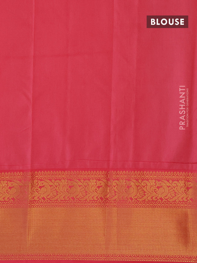 Semi kanjivaram silk saree pastel green shade and peach pink with allover zari weaves and zari woven korvai border