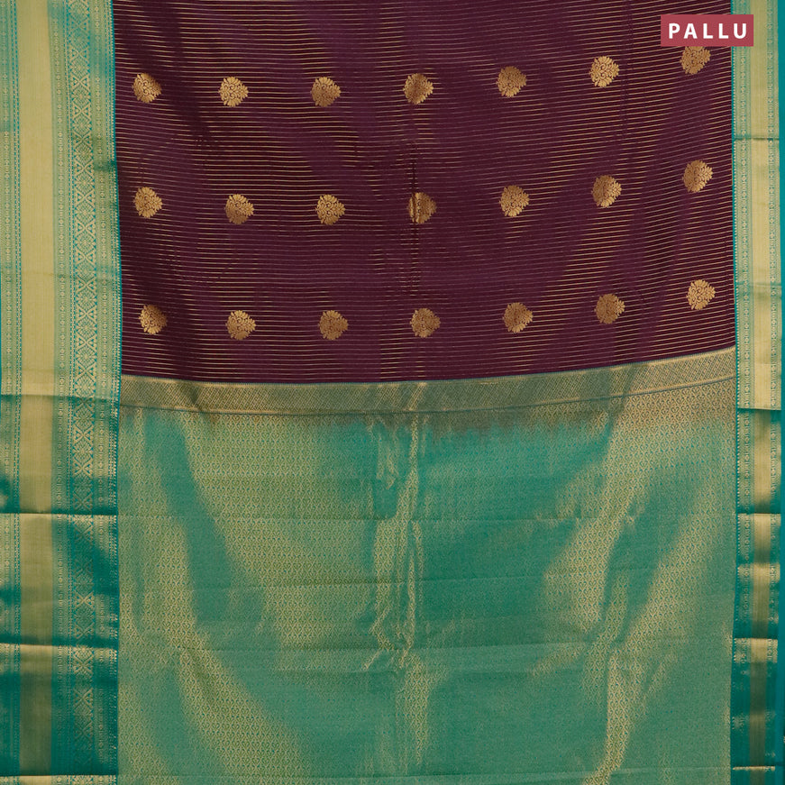 Semi kanjivaram silk saree deep purple and teal green with allover zari weaves & buttas and long zari woven korvai border