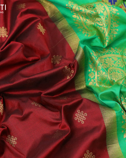 Pure paithani silk saree maroon and light green with zari woven buttas and temple design zari woven border