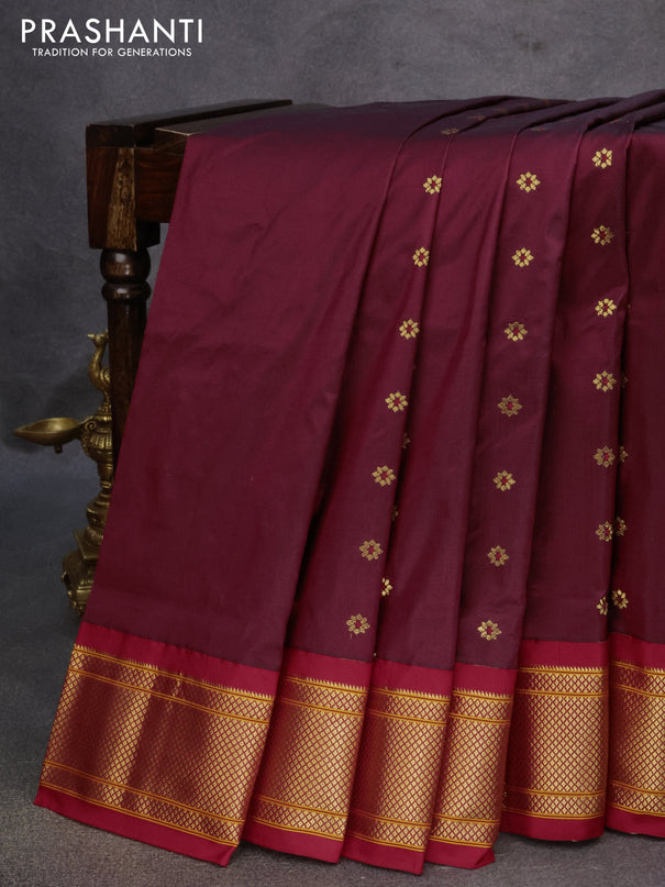 Pure paithani silk saree maroon and red with zari woven floral buttas and zari woven border