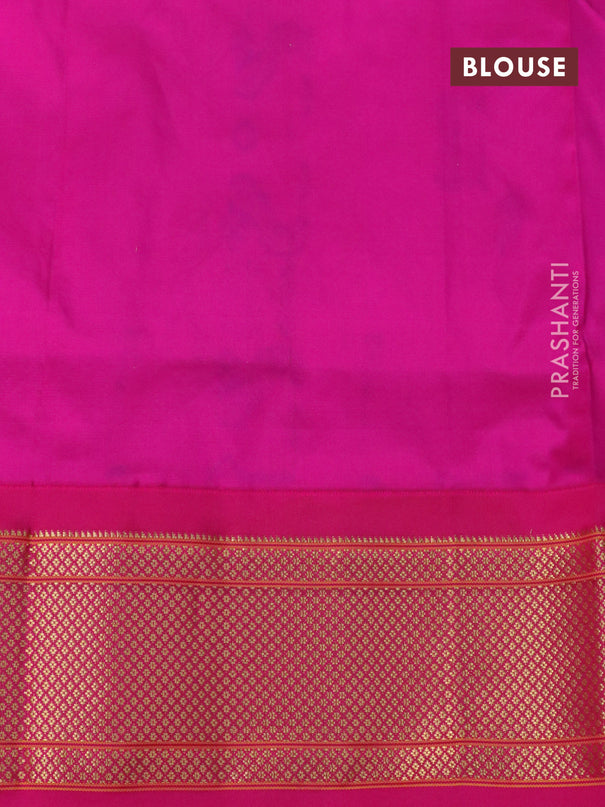 Pure paithani silk saree dual shade of teal green and pink with zari woven floral buttas and zari woven border