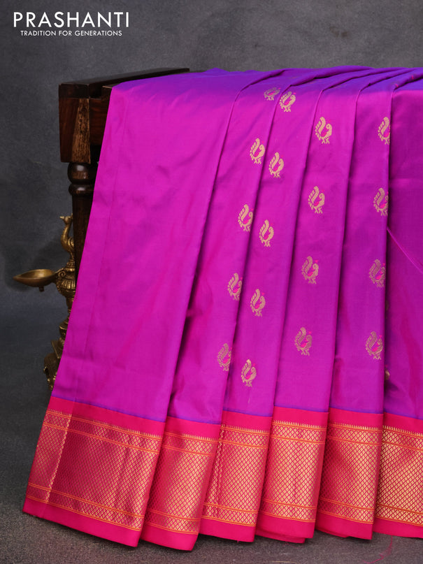 Pure paithani silk saree purple and pink with peacock zari woven buttas and zari woven border