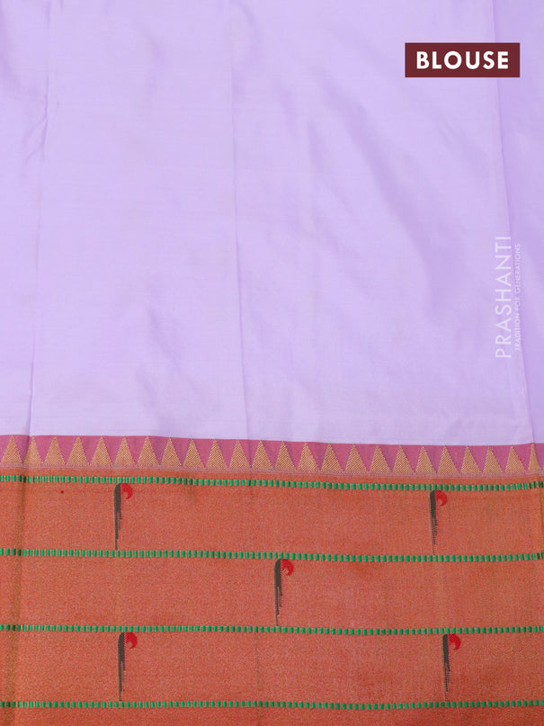 Pure paithani silk saree lavender shade and red with allover zari woven floral buttas and zari woven paithani butta border
