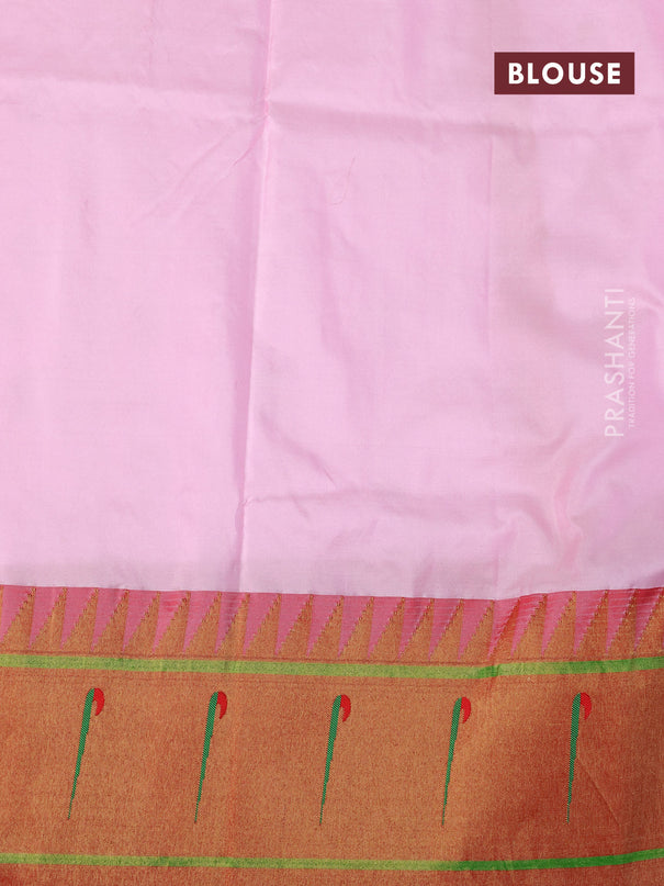 Pure paithani silk saree baby pink and red with allover paisley zari woven buttas and zari woven paithani butta border