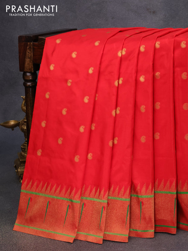 Pure paithani silk saree red with allover paisley zari woven buttas and zari woven paithani butta border