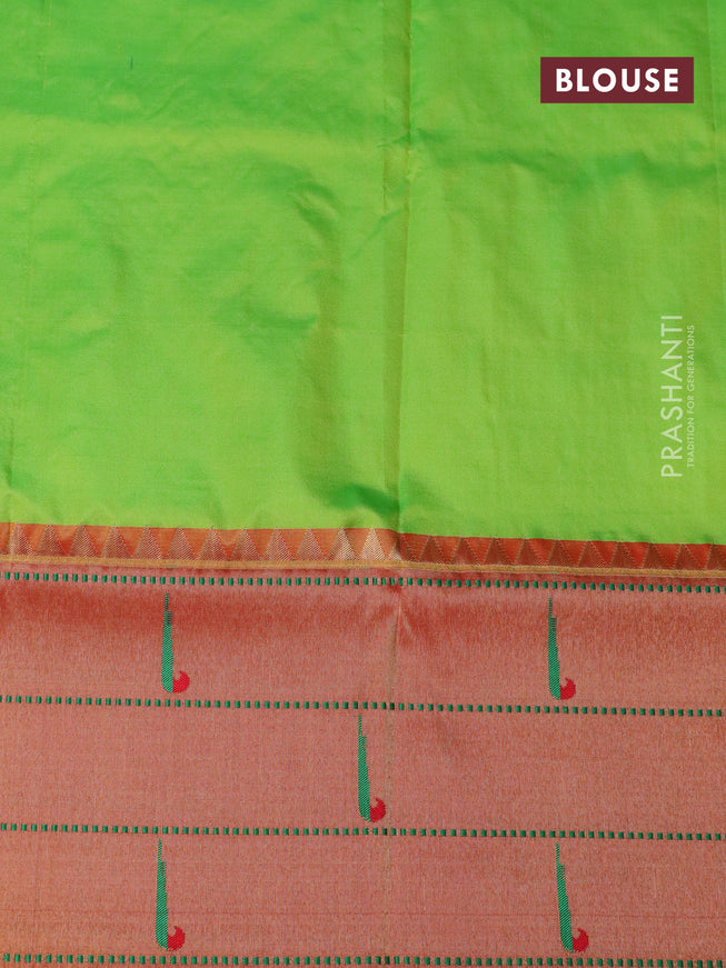 Pure paithani silk saree light green and red with allover zari checks & buttas and zari woven paithani butta border