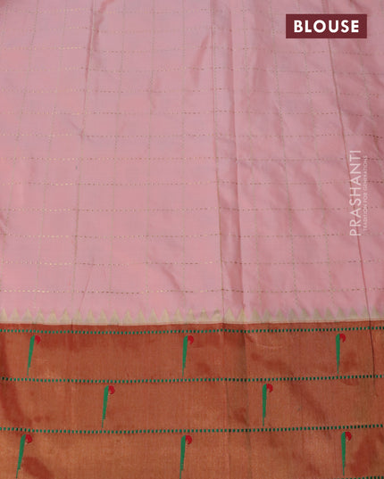 Pure paithani silk saree peach orange and red with allover zari checks & buttas and zari woven paithani butta border