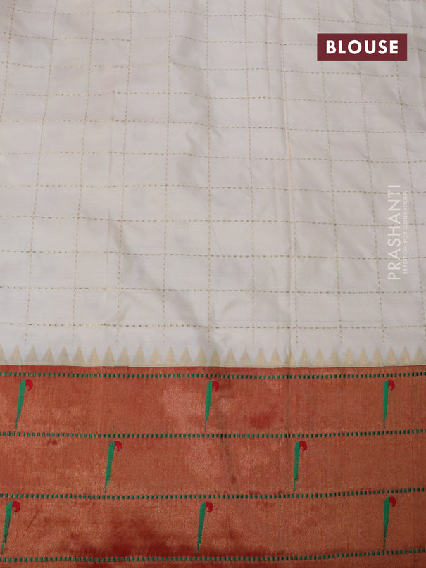 Pure paithani silk saree sandal and red with allover zari checks & buttas and zari woven paithani butta border