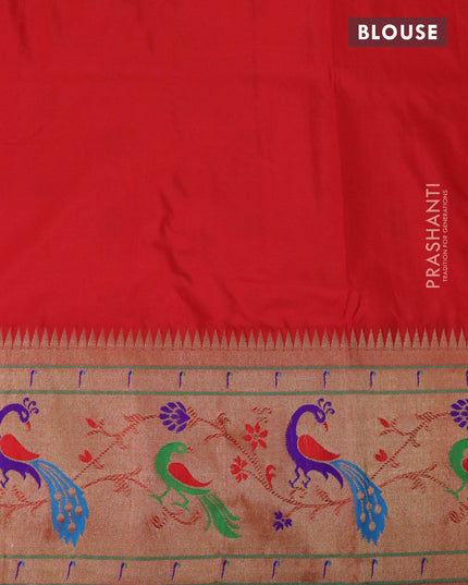 Pure paithani silk saree red with allover zari woven floral buttas and zari woven peacock design paithani border