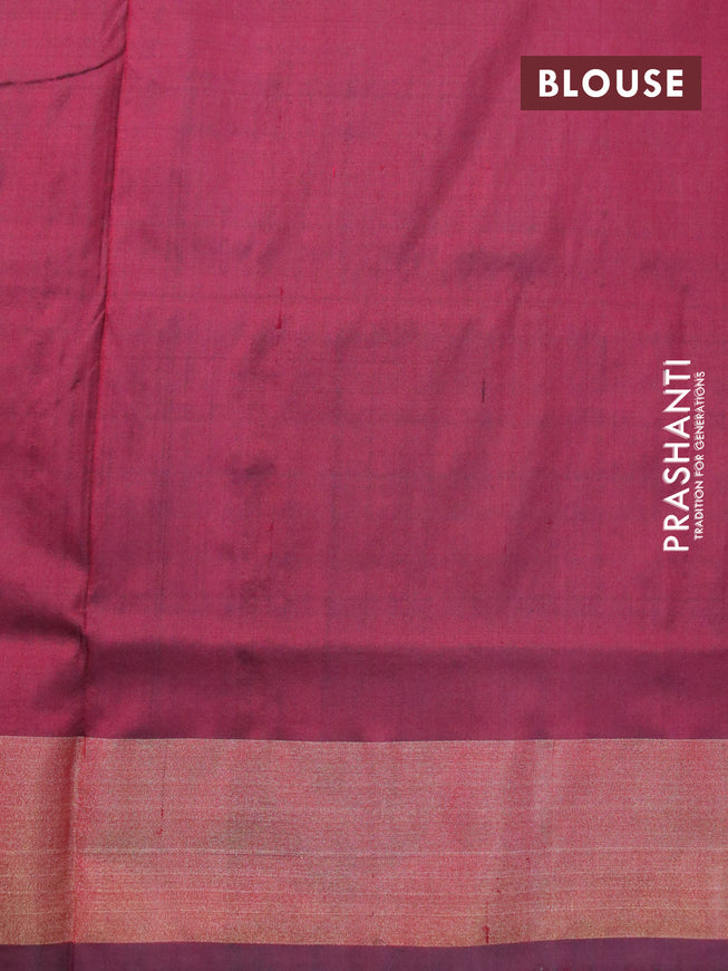 Pochampally silk saree grey and deep maroon with allover ikat weaves and ikat design zari woven border