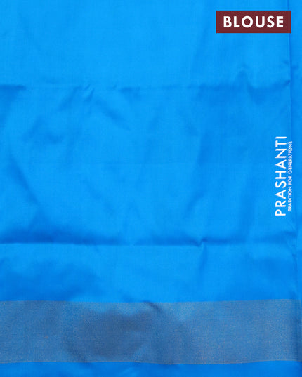 Pochampally silk saree elephant grey and cs blue with allover ikat weaves and ikat design zari woven border