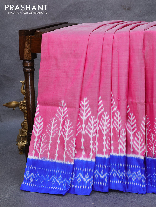Pochampally silk saree magenta pink and blue with plain body and printed border