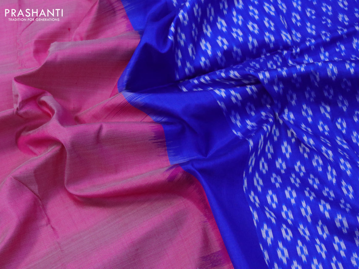 Pochampally silk saree magenta pink and blue with plain body and printed border