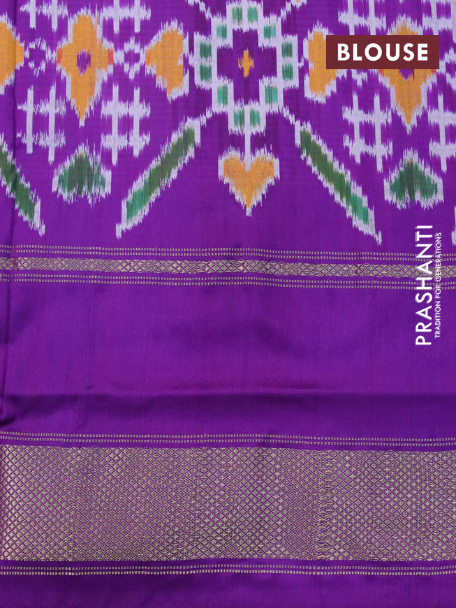 Pochampally silk saree off white and deep purple with allover checked pattern and temple desig rettapet zari woven border