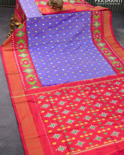 Pochampally silk saree blue and pink with allover ikat woven butta weaves and ikat design zari woven border