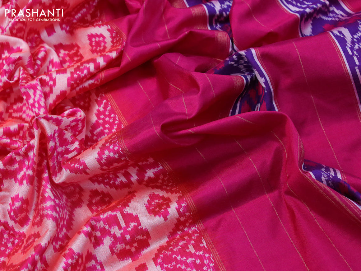 Pochampally silk saree peach shade and pink with allover ikat weaves and zari woven border