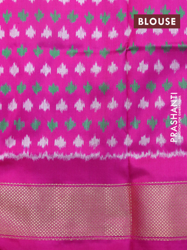 Pochampally silk saree beige and pink with plain body and temple design zari woven border