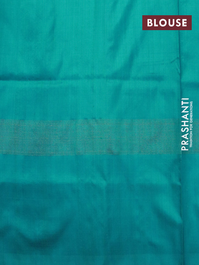 Pochampally silk saree grey and teal blue with allover ikat weaves and zari woven border