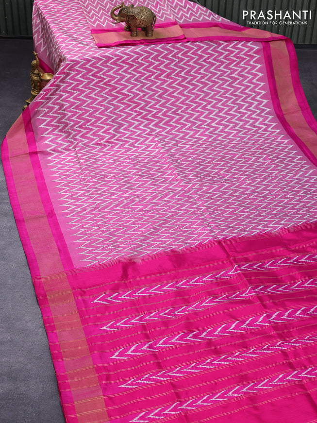Pochampally silk saree light pink and pink with allover ikat weaves and zari woven border