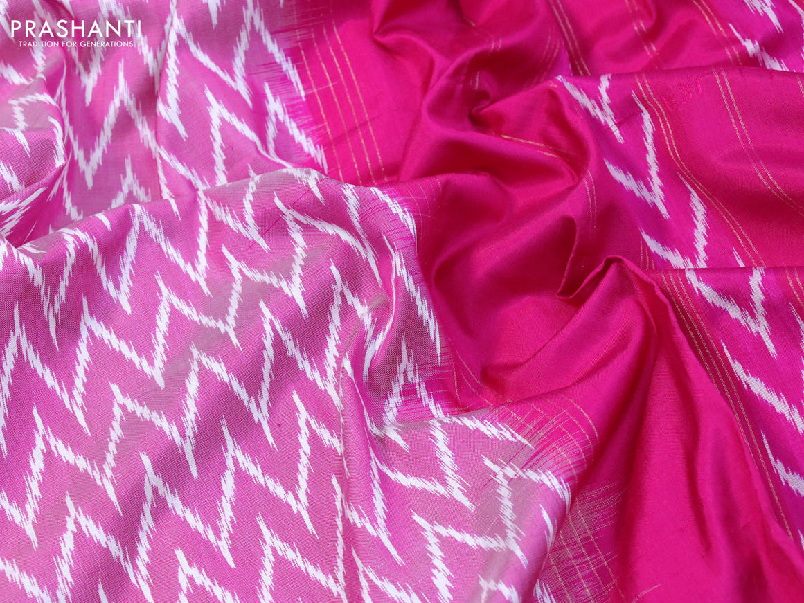 Pochampally silk saree light pink and pink with allover ikat weaves and zari woven border