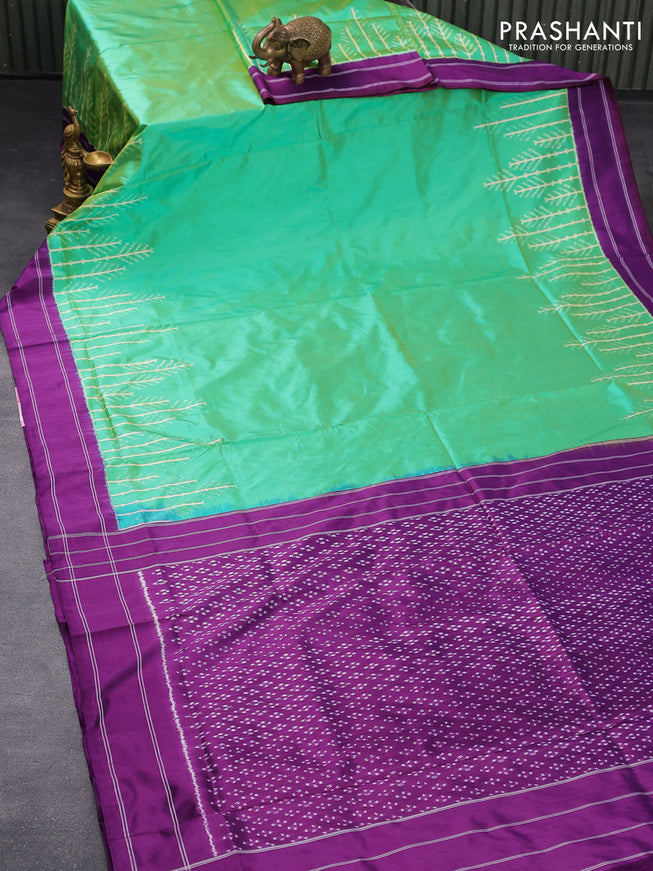 Pochampally silk saree teal green and violet with plain body and simple border