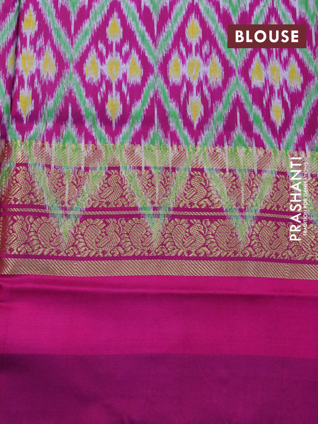 Pochampally silk saree dual shade of bluish green with plain body and zari woven ganga jamuna border
