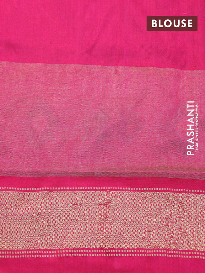 Pochampally silk saree green and pink with allover ikat weaves and long ikat woven zari border