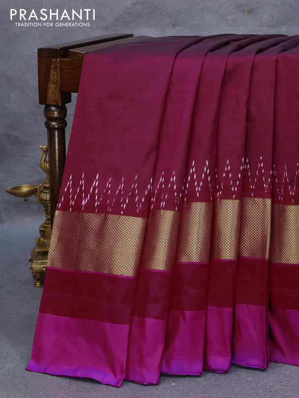 Pochampally silk saree wine shade with plain body and zari woven ganga jamuna border