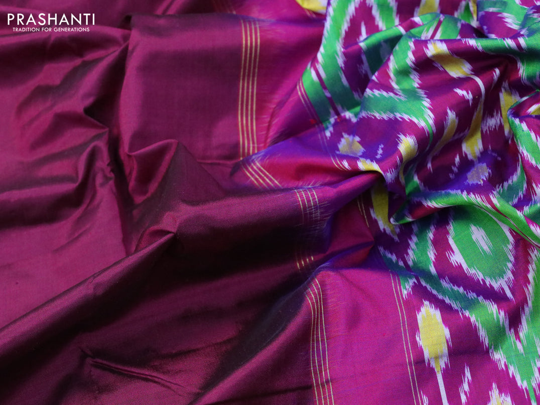 Pochampally silk saree wine shade with plain body and zari woven ganga jamuna border