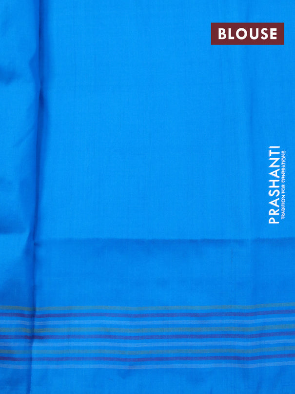 Pochampally silk saree black and cs blue with allover ikat woven butta weaves and simple border