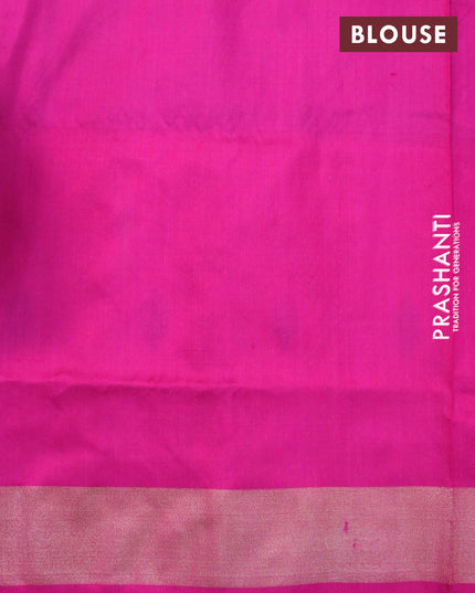 Pochampally silk saree teal green and pink with allover ikat woven butta weaves and ikat design zari woven border