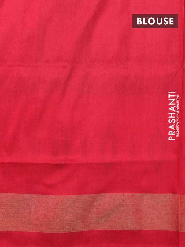 Pochampally silk saree green and red with allover ikat woven butta weaves and ikat design zari woven border