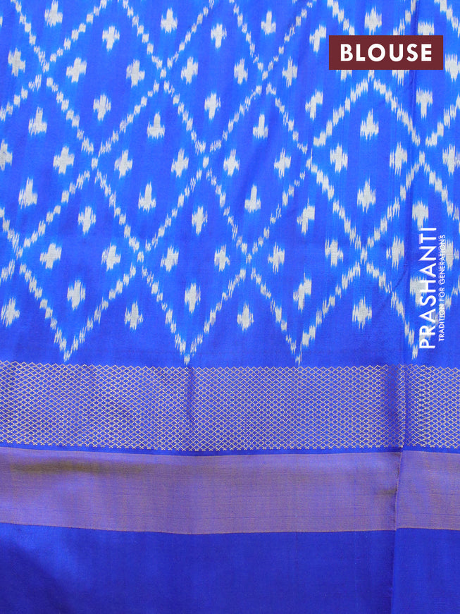 Pochampally silk saree grey shade and blue with plain body and temple design zari woven simple border