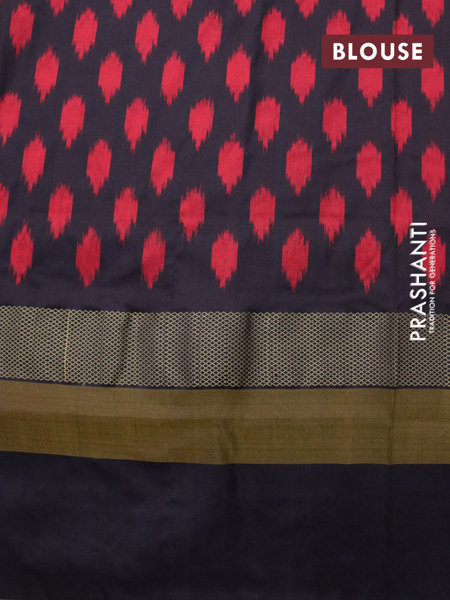 Pochampally silk saree red and coffee brown with plain body and temple design zari woven simple border