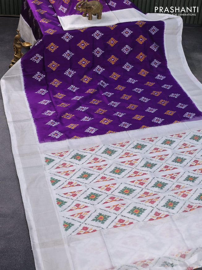 Pochampally silk saree violet and off white with allover ikat woven butta weaves and simple border