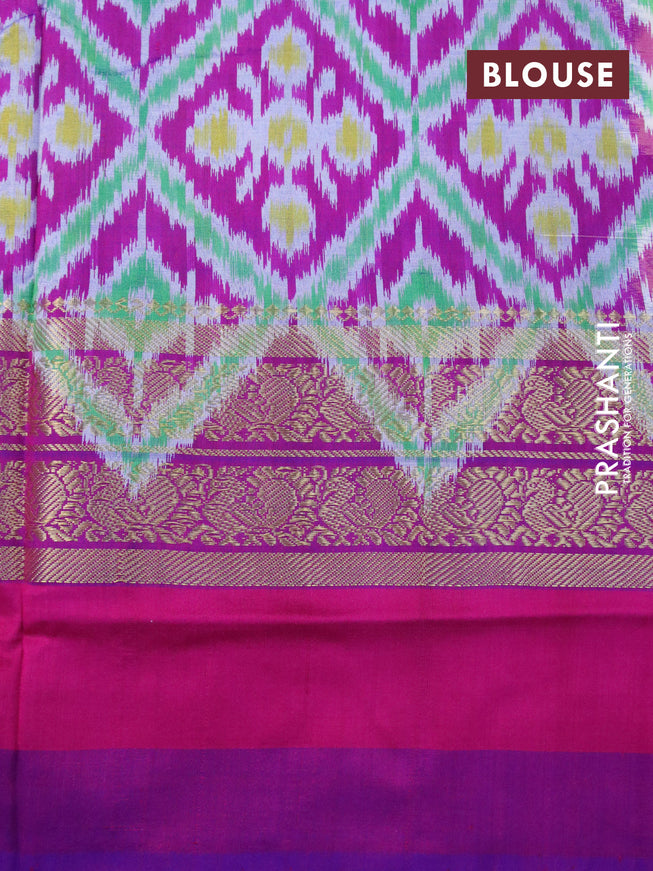 Pochampally silk saree cream with plain body and annam design zari woven ganga jamuna border